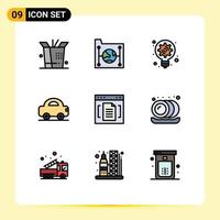 Group of 9 Modern Filledline Flat Colors Set for document archive idea vehicles car Editable Vector Design Elements