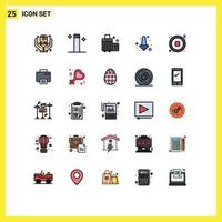 25 Universal Filled line Flat Color Signs Symbols of video music beach audio down Editable Vector Design Elements