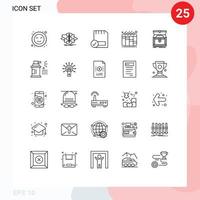 Pictogram Set of 25 Simple Lines of chest workflow card planning hardware Editable Vector Design Elements