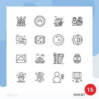 Set of 16 Commercial Outlines pack for chat shopping bag basket salary Editable Vector Design Elements