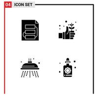 Pictogram Set of 4 Simple Solid Glyphs of document water strategy day shower Editable Vector Design Elements