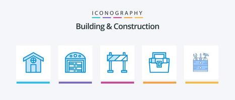 Building And Construction Blue 5 Icon Pack Including . construction. tools. box. Creative Icons Design vector