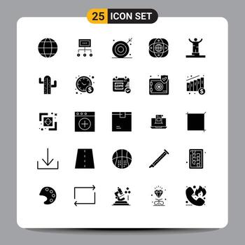 User Interface Pack of 25 Basic Solid Glyphs of shooting target eye management bulls aim Editable Vector Design Elements
