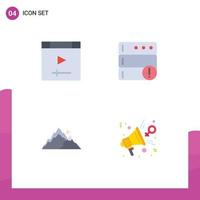 Pack of 4 Modern Flat Icons Signs and Symbols for Web Print Media such as app hill website server tree Editable Vector Design Elements