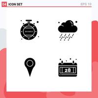 Group of 4 Solid Glyphs Signs and Symbols for clock map cloud wind calendar Editable Vector Design Elements