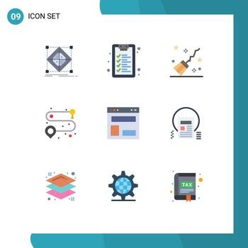 Stock Vector Icon Pack of 9 Line Signs and Symbols for web layout blog layout broom route point Editable Vector Design Elements
