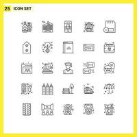 User Interface Pack of 25 Basic Lines of computers time communications pulse beat Editable Vector Design Elements