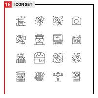 Group of 16 Outlines Signs and Symbols for coffee search christmas location basic Editable Vector Design Elements