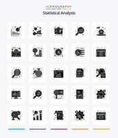 Creative Statistical Analysis 25 Glyph Solid Black icon pack  Such As analytics. finance. poster presentation. diagram. search stats vector