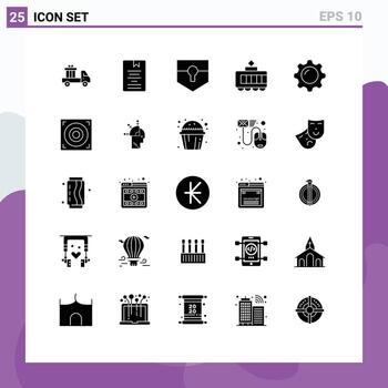 paquete de interfaz de usuario de 25 glifos sólidos básicos de visualización transporte aprendizaje tranvía escudo elementos de diseño vectorial editables vector