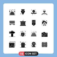 Solid Glyph Pack of 16 Universal Symbols of towels wedding less heart diamond Editable Vector Design Elements