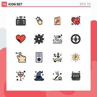 User Interface Pack of 16 Basic Flat Color Filled Lines of heart heart magnification favorite symbol Editable Creative Vector Design Elements