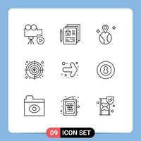 Set of 9 Modern UI Icons Symbols Signs for back finding goal pen target aim Editable Vector Design Elements