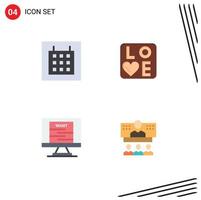Pack of 4 Modern Flat Icons Signs and Symbols for Web Print Media such as calendar technology sign wedding conference Editable Vector Design Elements