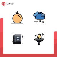 User Interface Pack of 4 Basic Filledline Flat Colors of fruit gear cloud raining rainy weather career Editable Vector Design Elements