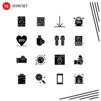 16 User Interface Solid Glyph Pack of modern Signs and Symbols of computers love down heart secure Editable Vector Design Elements