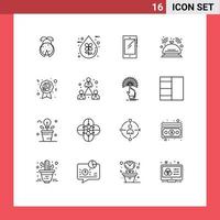 Pictogram Set of 16 Simple Outlines of room butler liquid bell android Editable Vector Design Elements