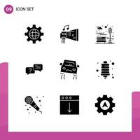 User Interface Pack of 9 Basic Solid Glyphs of car message bench popup chat Editable Vector Design Elements