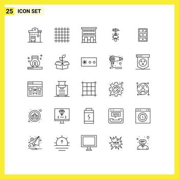 25 Universal Line Signs Symbols of tool crash streamline hammer shop front Editable Vector Design Elements