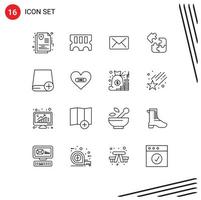 16 Universal Outlines Set for Web and Mobile Applications drive computers mail add science Editable Vector Design Elements