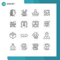 Universal Icon Symbols Group of 16 Modern Outlines of pie chart flag business rural Editable Vector Design Elements