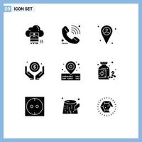 Pack of 9 creative Solid Glyphs of placeholder money signal investment man Editable Vector Design Elements