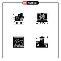 Group of 4 Modern Solid Glyphs Set for trolly image heart presentation photo Editable Vector Design Elements