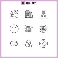 Pack of 9 Modern Outlines Signs and Symbols for Web Print Media such as math accounting temperature symbols sign Editable Vector Design Elements