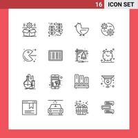 16 User Interface Outline Pack of modern Signs and Symbols of pacman gear wheat setting spring Editable Vector Design Elements