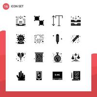 Set of 16 Vector Solid Glyphs on Grid for money office space drawer archive Editable Vector Design Elements