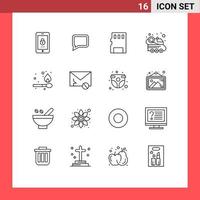 16 User Interface Outline Pack of modern Signs and Symbols of match camping memory spacecraft space Editable Vector Design Elements