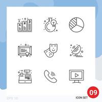 Pictogram Set of 9 Simple Outlines of role study progress school diploma Editable Vector Design Elements