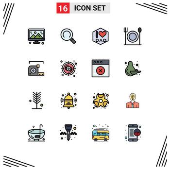 16 interfaz de usuario paquete de líneas llenas de color plano de signos y símbolos modernos del medidor de regla medición del padre restaurante elementos de diseño de vectores creativos editables