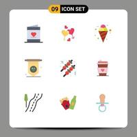 User Interface Pack of 9 Basic Flat Colors of meatball fast food love ireland ice cream Editable Vector Design Elements