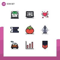 conjunto de 9 iconos de interfaz de usuario modernos símbolos signos para alimentos saludables aumentar boleto boda elementos de diseño vectorial editables vector