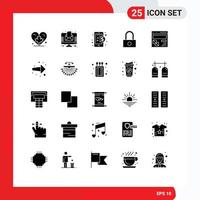 25 Thematic Vector Solid Glyphs and Editable Symbols of develop security newspaper password internet Editable Vector Design Elements