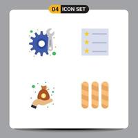 4 Universal Flat Icon Signs Symbols of gear bread layout investment loaf Editable Vector Design Elements