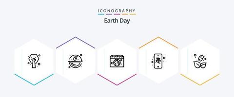 paquete de iconos de 25 líneas del día de la tierra que incluye verde. seguro. tierra. móvil. tierra vector