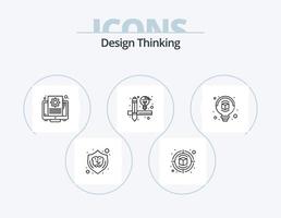 paquete de iconos de línea de pensamiento de diseño 5 diseño de iconos. bulbo. comienzo. junta. cohete. producción vector