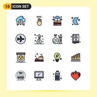 conjunto de 16 líneas rellenas de colores planos comerciales para elementos de diseño de vectores creativos editables del servidor de dirección de pellizco izquierdo del puntero