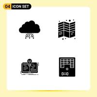 Modern Set of 4 Solid Glyphs Pictograph of cloud tri hosting flyer idea Editable Vector Design Elements