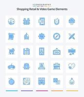 compras creativas elementos de videojuegos y venta al por menor 25 paquetes de iconos azules como ovni. lanzadera. compras. espacio. atrayendo vector