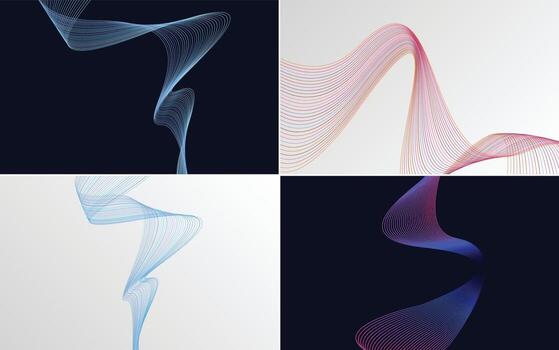 conjunto de 4 fondos vectoriales con patrones de ondas geométricas y líneas abstractas vector