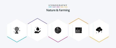 Nature And Farming 25 Glyph icon pack including . cloud. plant. farming. plant vector