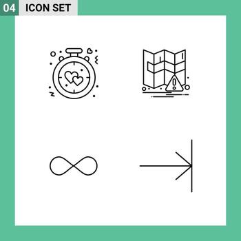 Line Pack of 4 Universal Symbols of clock blockchain love navigation cryptocurrency Editable Vector Design Elements