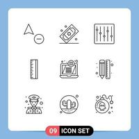 Outline Pack of 9 Universal Symbols of laptop display controls designer scale Editable Vector Design Elements