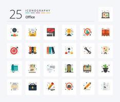 Office 25 Flat Color icon pack including location. star. computer. prize. achievement vector