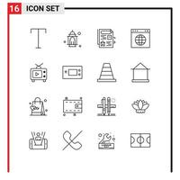 Set of 16 Commercial Outlines pack for play tv document website link Editable Vector Design Elements