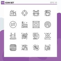 Set of 16 Modern UI Icons Symbols Signs for down traditional bridge noodle chinese Editable Vector Design Elements