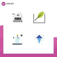 Pack of 4 Modern Flat Icons Signs and Symbols for Web Print Media such as conveyor light production line tree arrows Editable Vector Design Elements